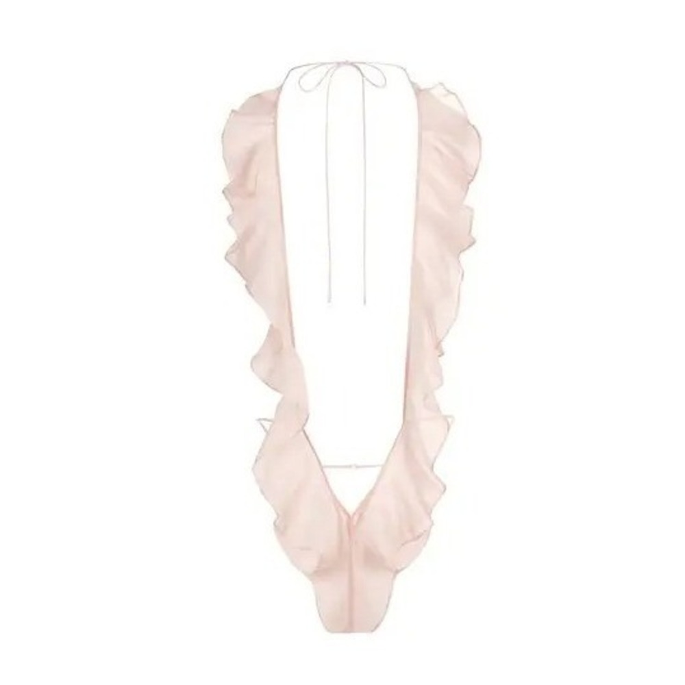 Skims Romance Deep Plunge Teddy SL-THG-8571W Light Fawn Pink Ruffle Bodysuit 2X